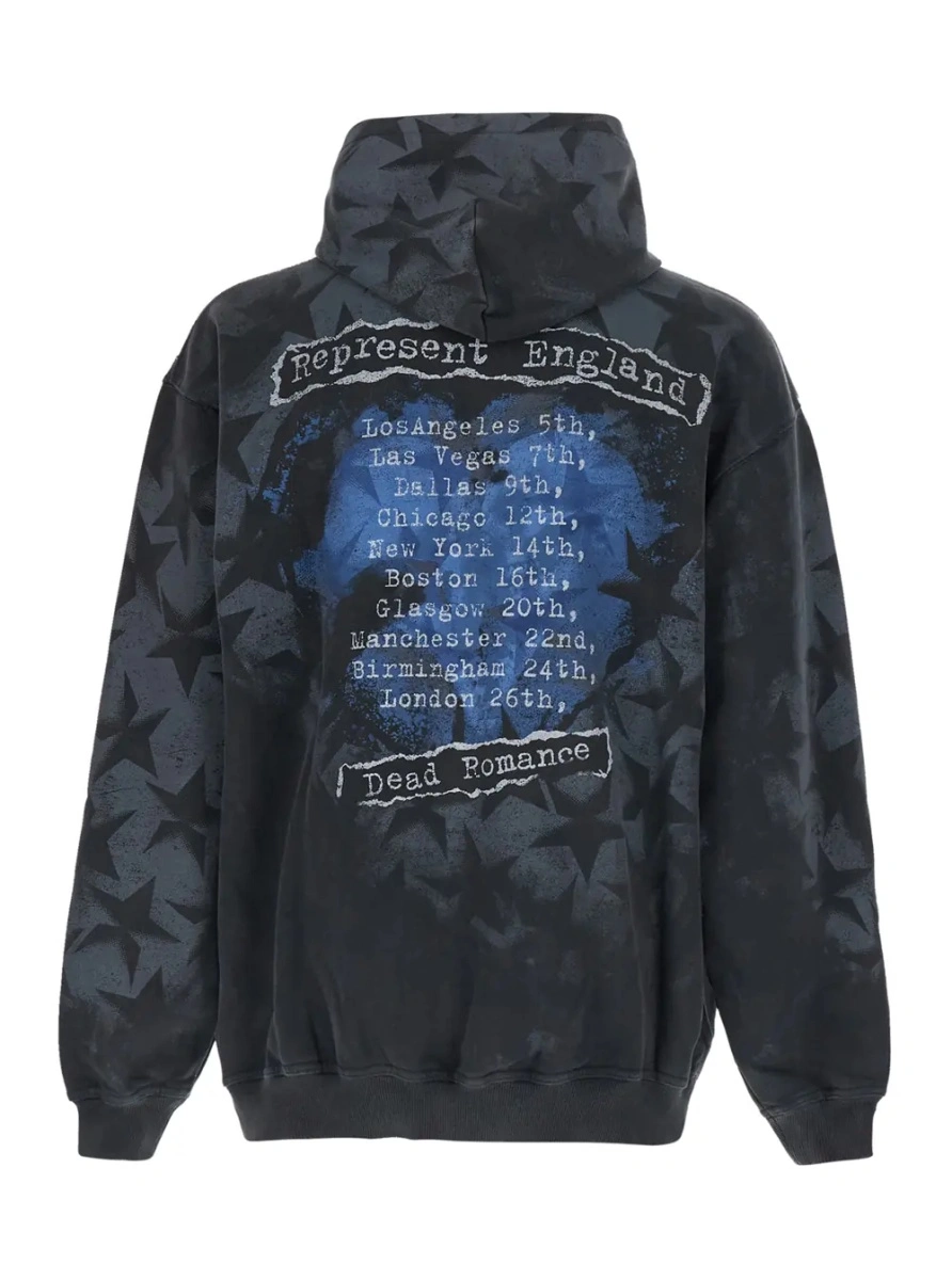Bluza trening 'Romance' Black Hoodie with Fixed Hood and Maxi Print on Front and Back in Cotton for Men - Img 2