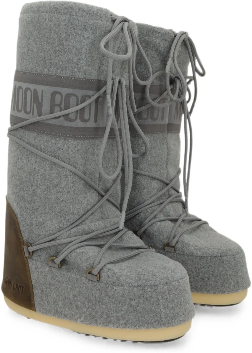 Bocanci casual Moon Boot gri din nubuck si fetru - Img 4