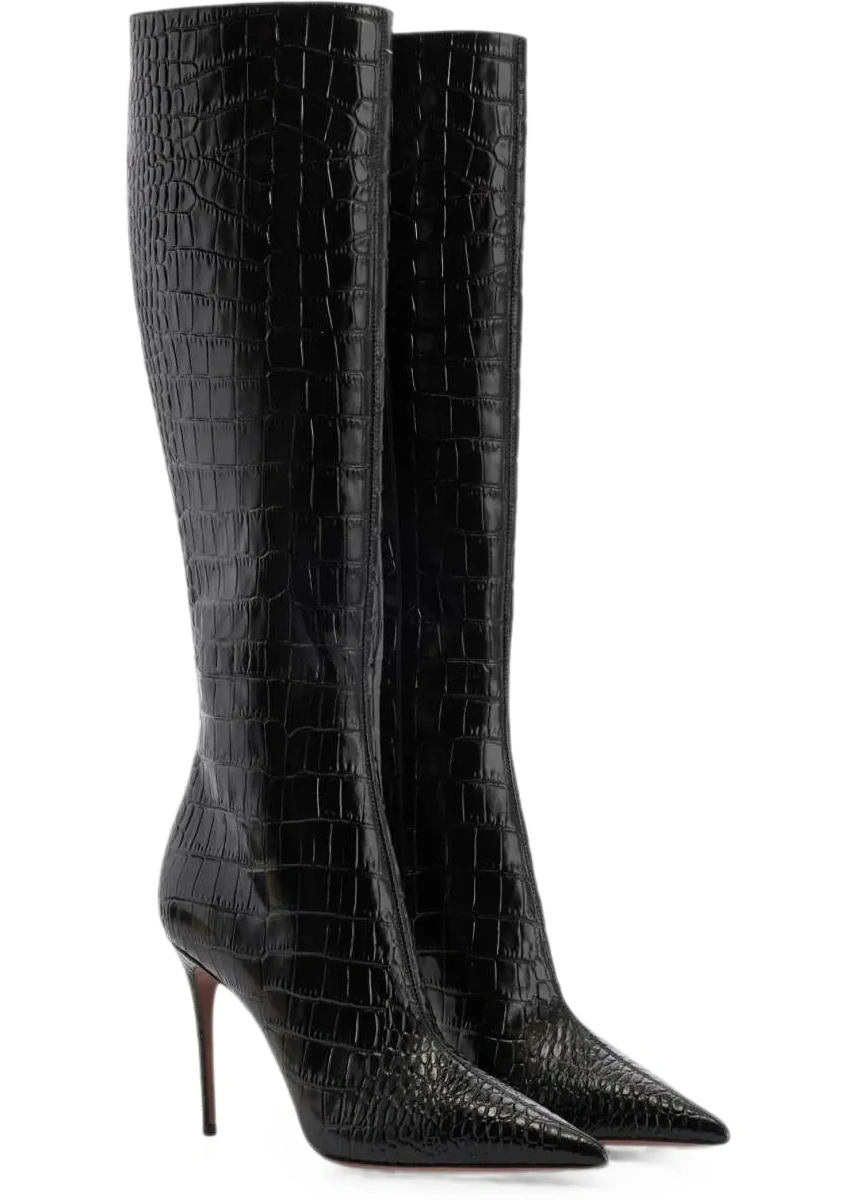 Bocanci Vera crocodile-effect leather knee-high Boots - Img 4