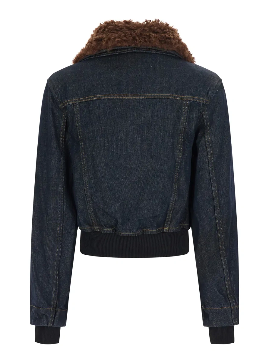Bomber Blue Denim Cropped Bomber Jacket for Women - Img 2