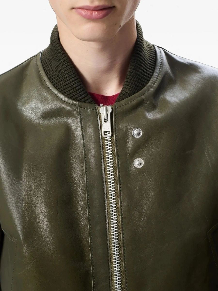 Bomber Bomber Jacket with Two Welt Pockets on the Front in Green Leather for Men - Img 5