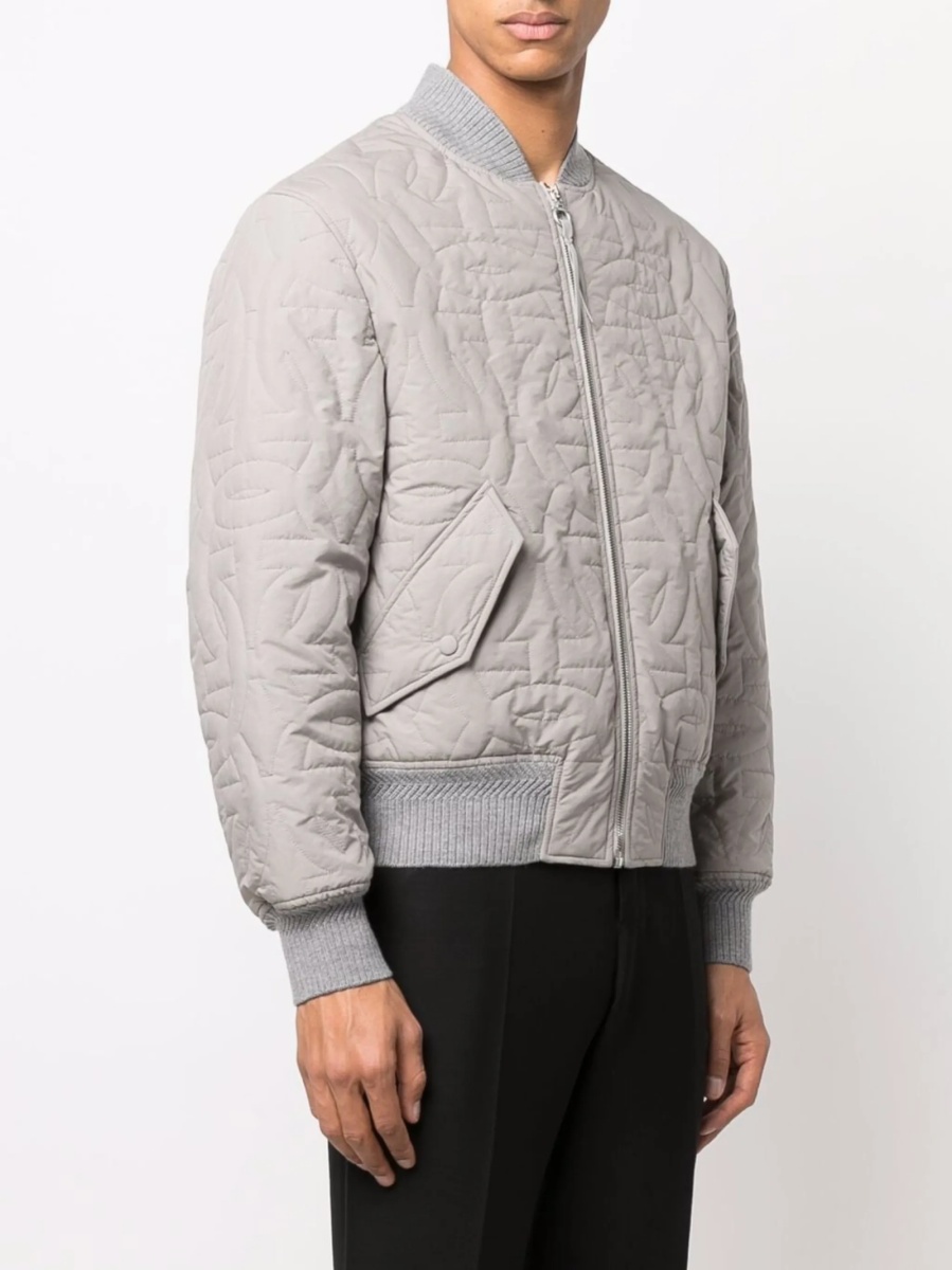 Bomber jacket Salvatore Ferragamo gri din piele si polyester - Img 3