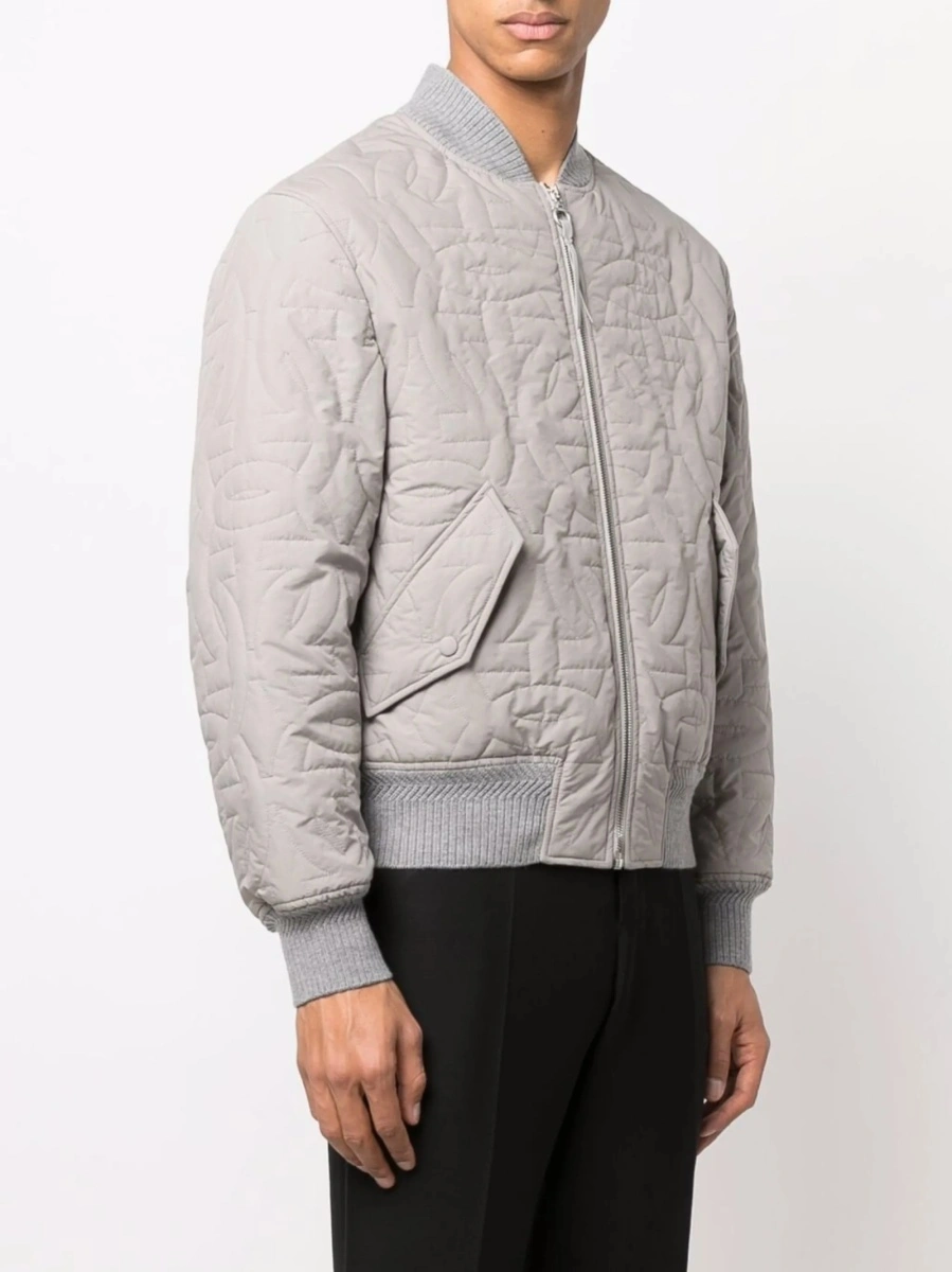 Bomber jacket Salvatore Ferragamo gri din piele si polyester - Img 3