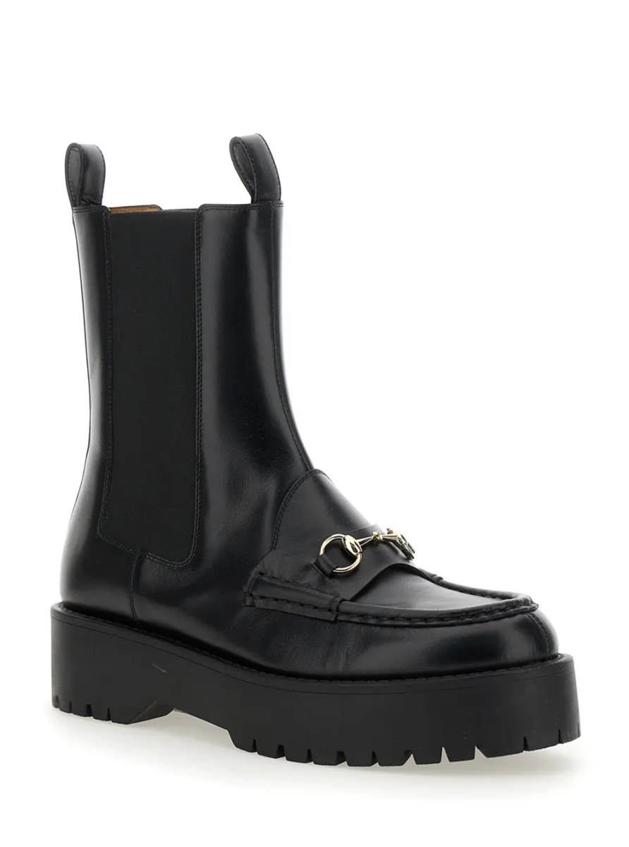 Botine Black Ankle Boots with Horsebit and Lug Sole in Leather Woman - Img 2