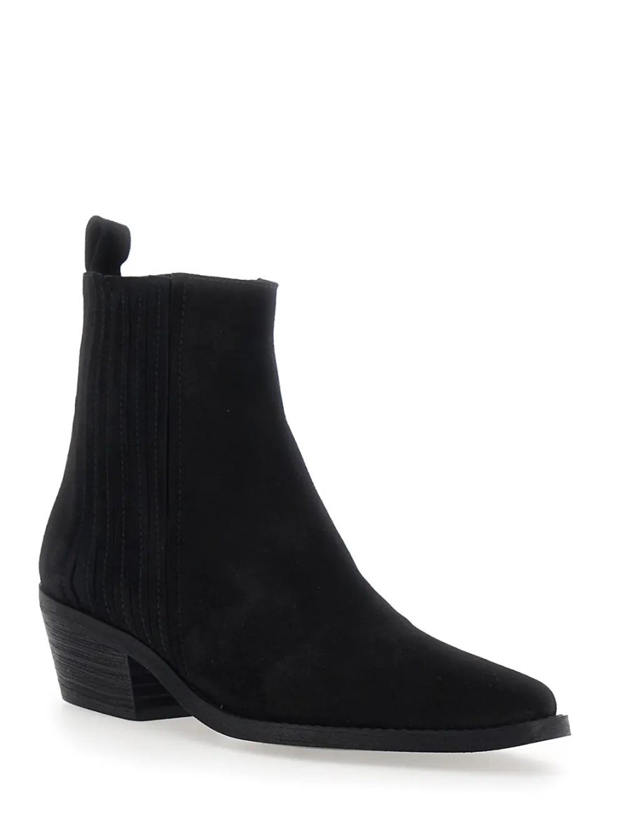 Botine Black Ankle Boots with Low Block Heel in Suede for Women - Img 2