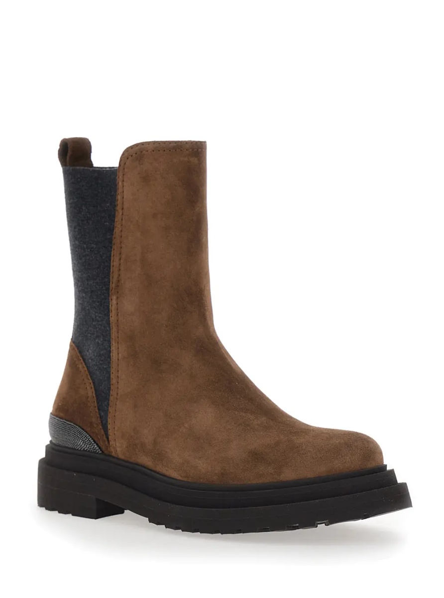 Botine brown ankle boots with Monile detail on the back in suede for women - Img 2