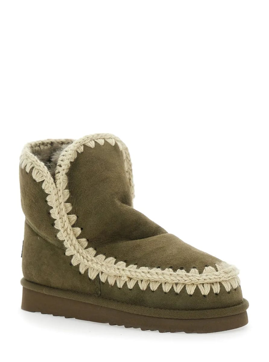 Botine 'Eskimo' Green Ankle Boots with Crochet Details and Logo Patch on the Rear in Suede Woman - Img 2