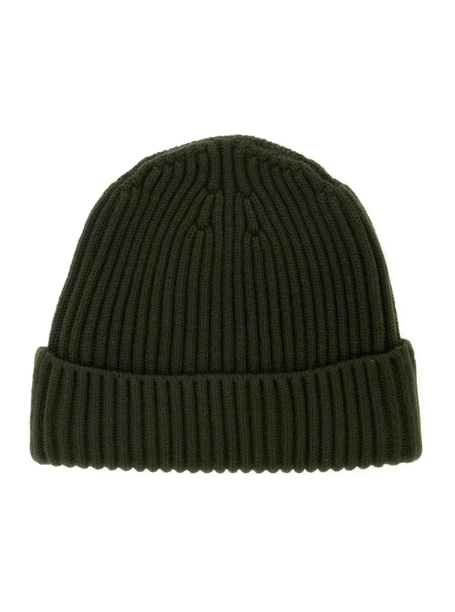 Caciula Green Beanie with Ribbed Design and Logo Patch on Front in Wool Boy - Img 2