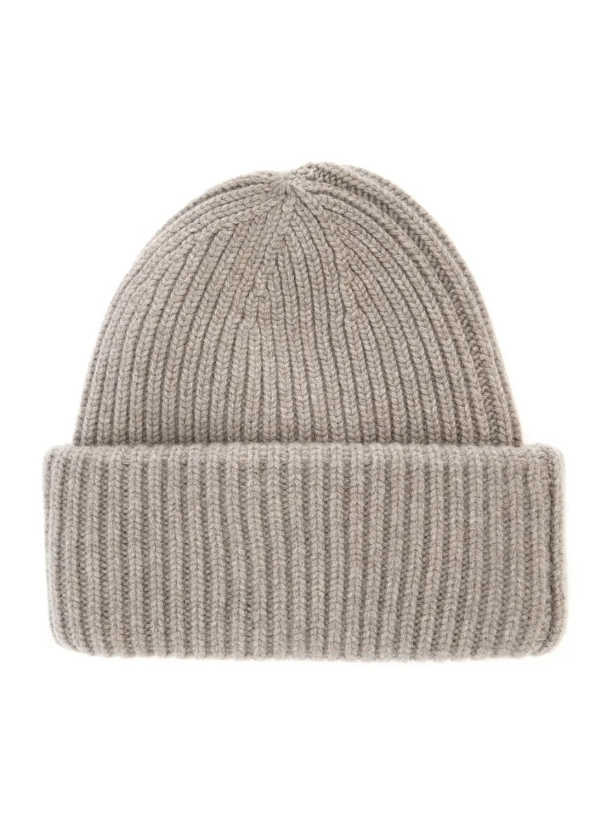 Caciula RIBBED BEANIE Hat with ribbed knit and cashmere fabric Beige unisex - Img 2