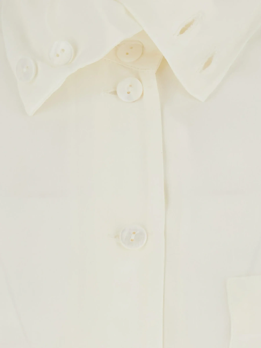 Camasa beige shirt with wide foldable collar in cotton Women - Img 5