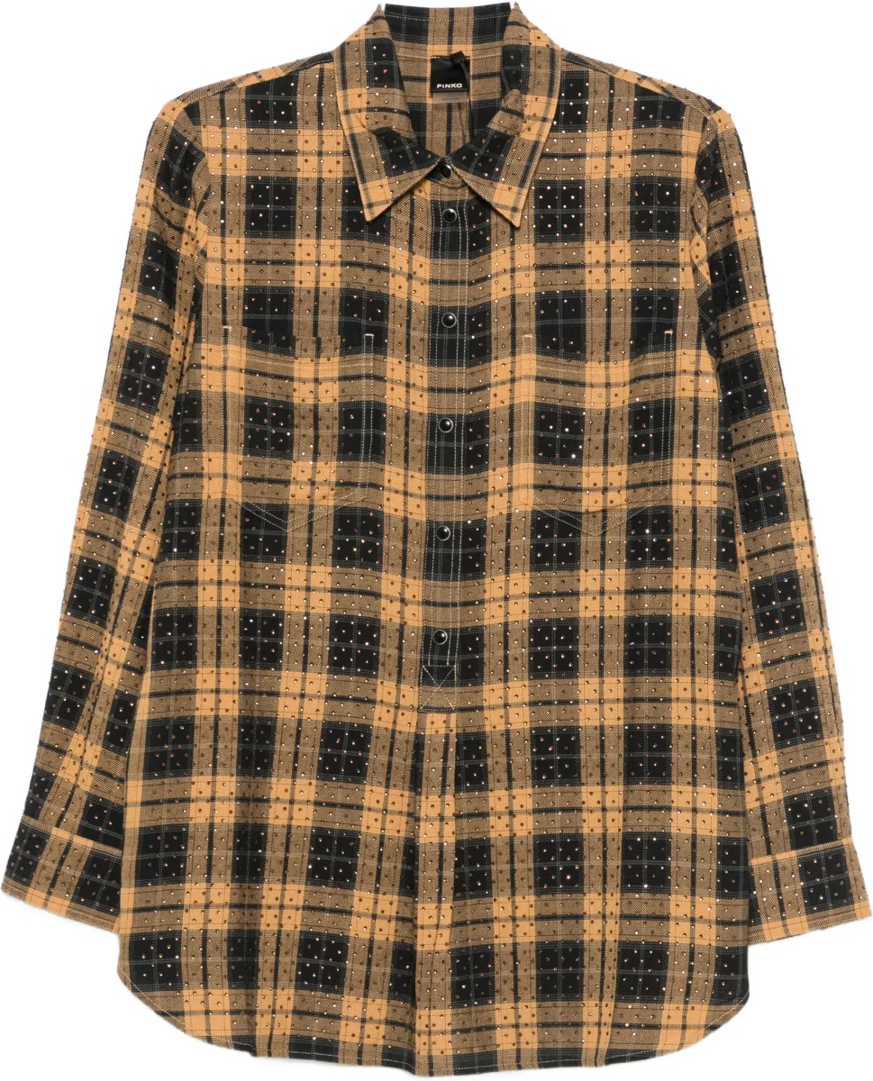 Camasa casual Barbellino check pattern Shirt with all-over micro rhinestones - Img 8