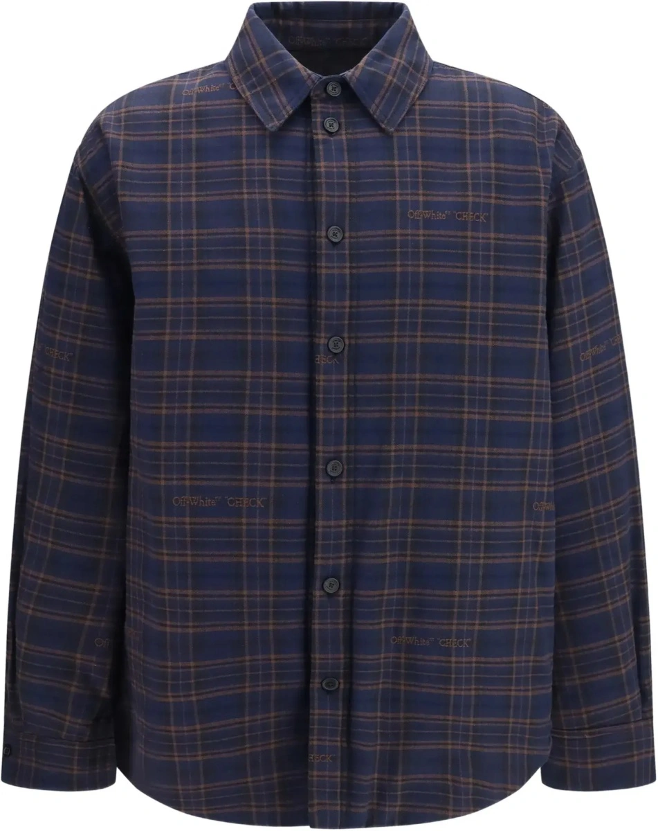 Camasa casual Off-White albastra din flanel - Img 6