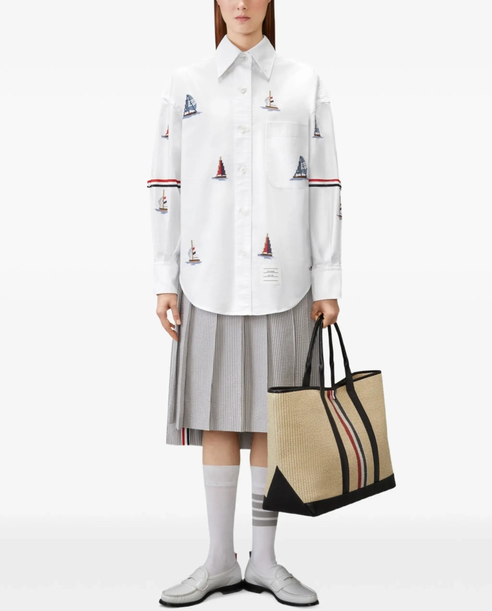 Camasa casual Oversized Sailboat-embroidered Shirt - Img 4
