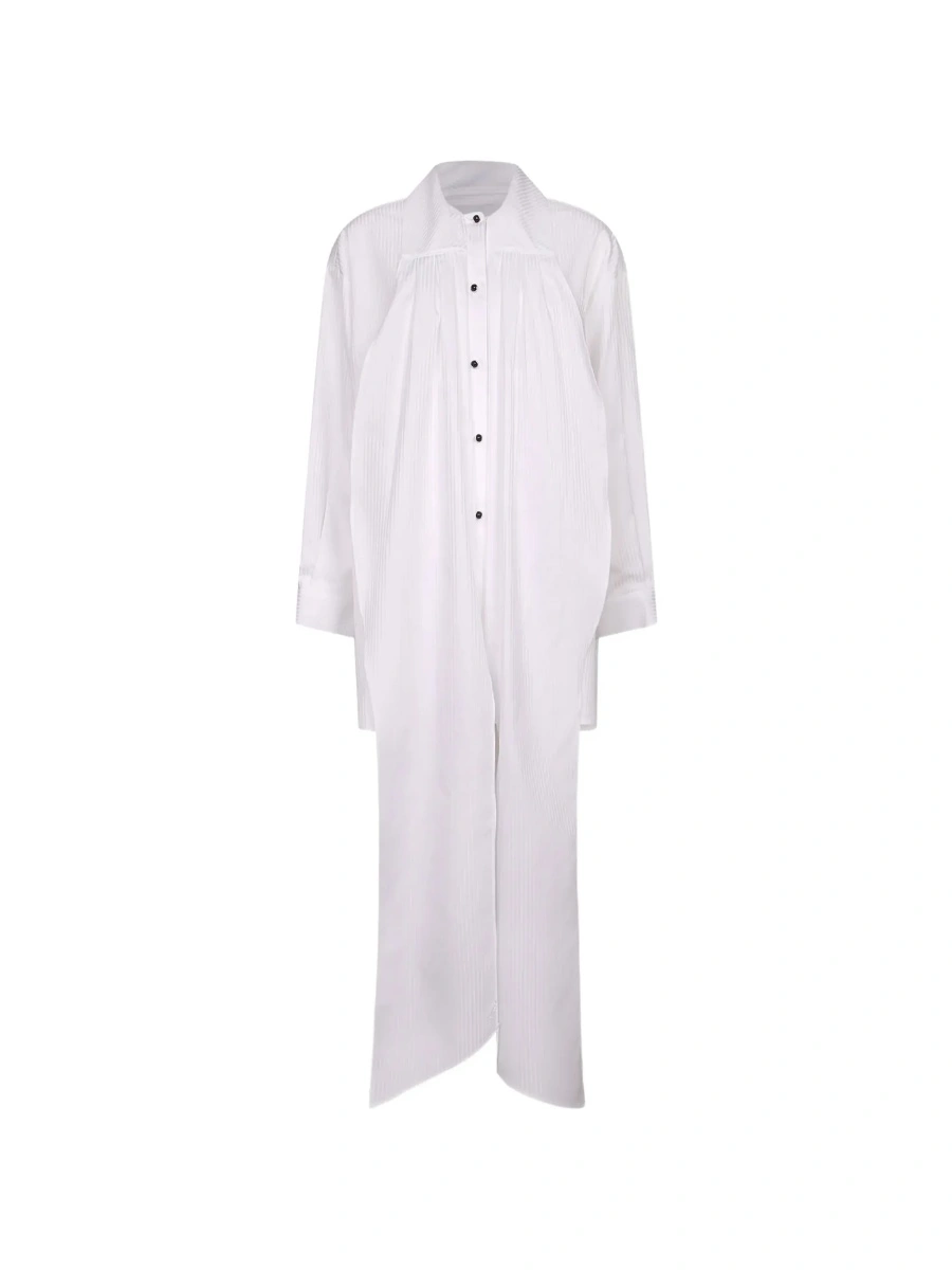 Camasa Emporio Armani alba din bumbac cu nod frontal si motiv in dungi - Img 6
