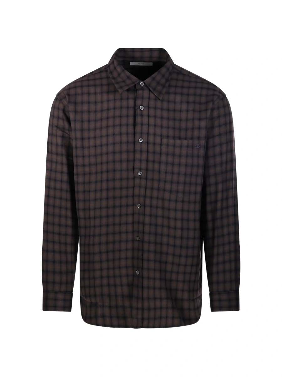 Camasa Green shirt with classic collar and all-over check motif in tech fabric for women - Img 6