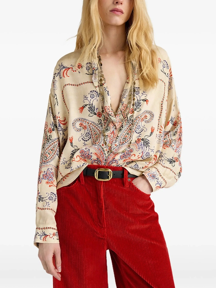 Camasa MOMONÌ White Shirt with classic collar and all-over embroidery in viscose for women - Img 5