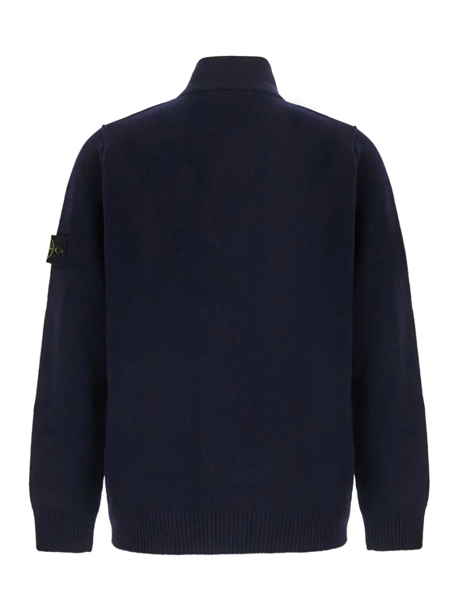 Cardigan blue Cardigan with high collar and logo patch on the sleeve in wool for Men - Img 2