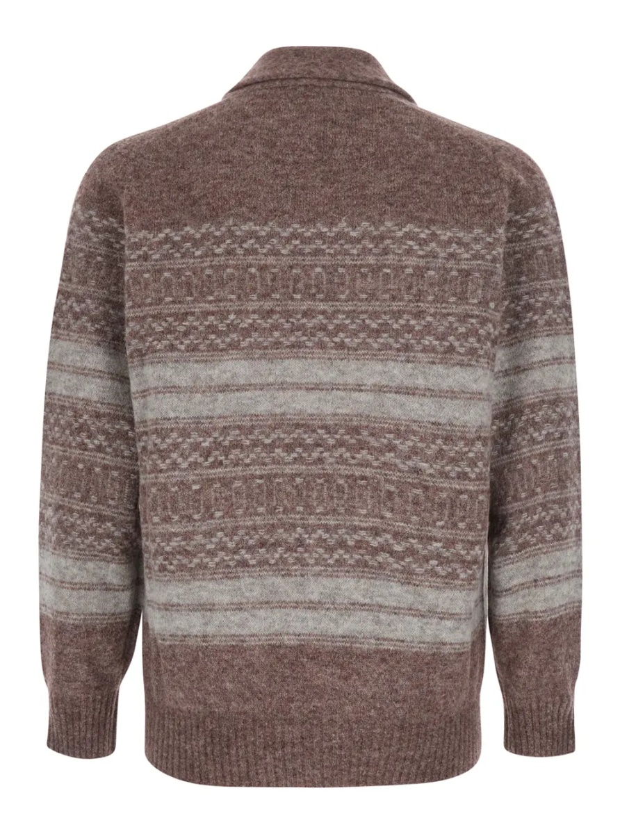 Cardigan Brown Cardigan with V-neck and striped Motif in wool blend for men - Img 2