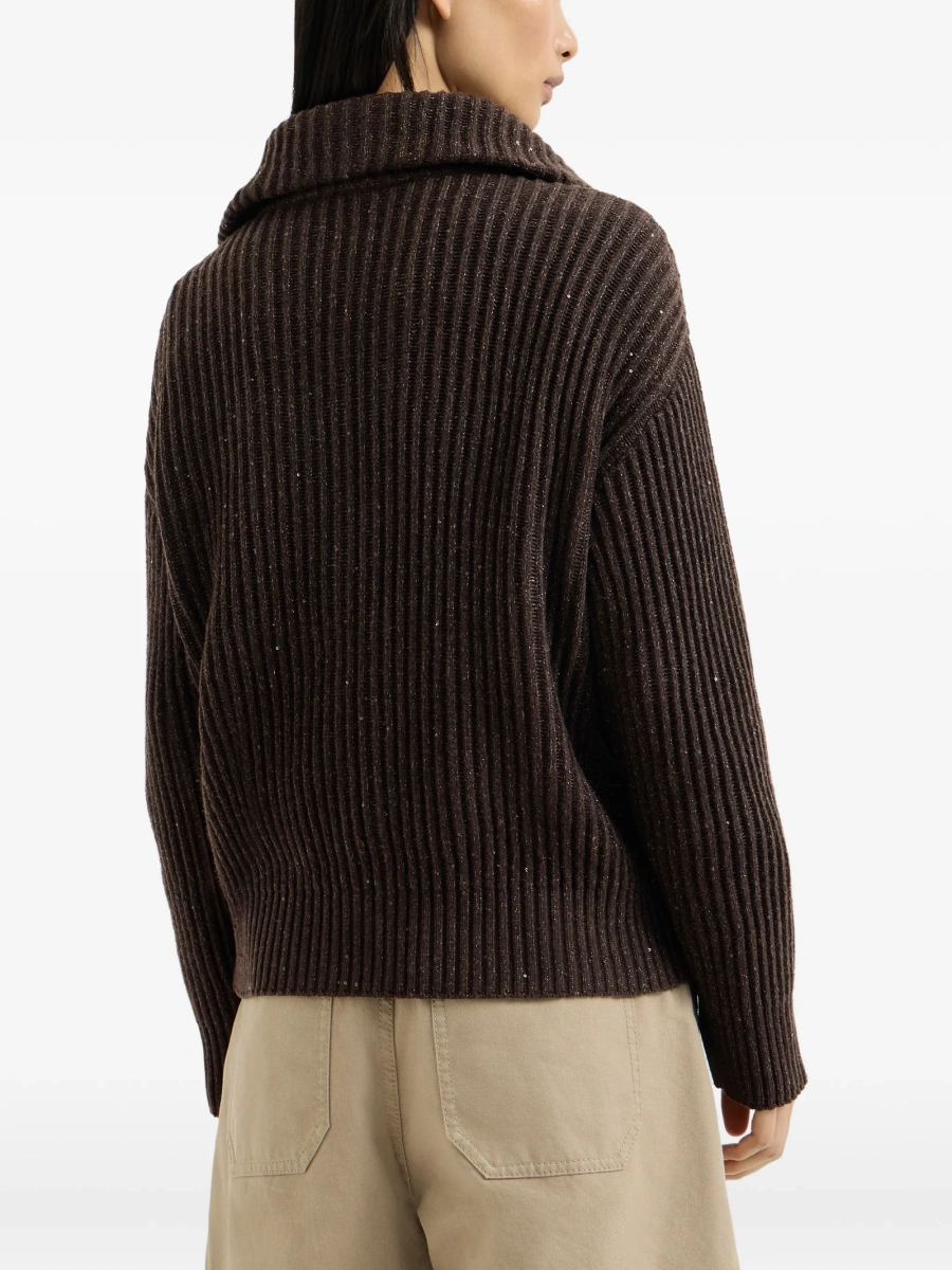 Cardigan Brunello Cucinelli maro din polyester si nylon - Img 4