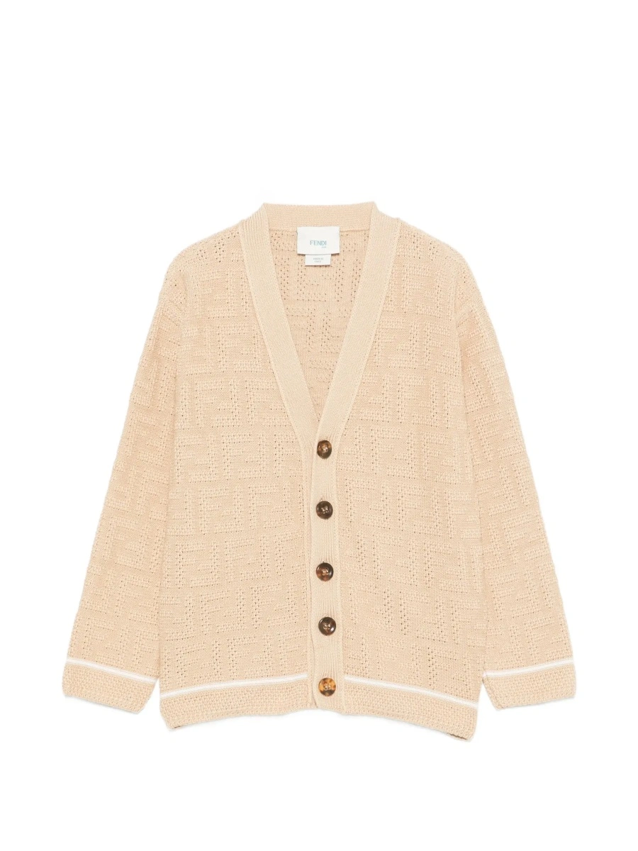 Cardigane Beige Cardigan with V-neck in FF Cotton Boy - Img 6