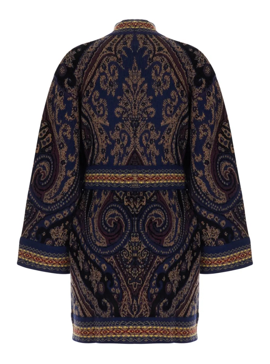 Cardigane Multicolor Cardigan with belt on the front and all-over geometric embroidery in wool blend for women - Img 2