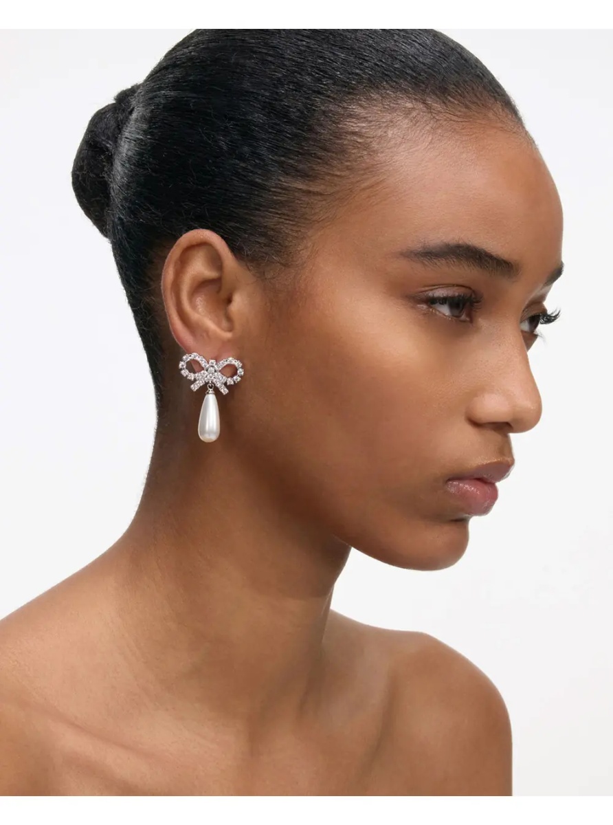 Cercei Earrings 'RS26631EPPEARL' with Bow and Pearl Pendant in Silver Color for Women - Img 3