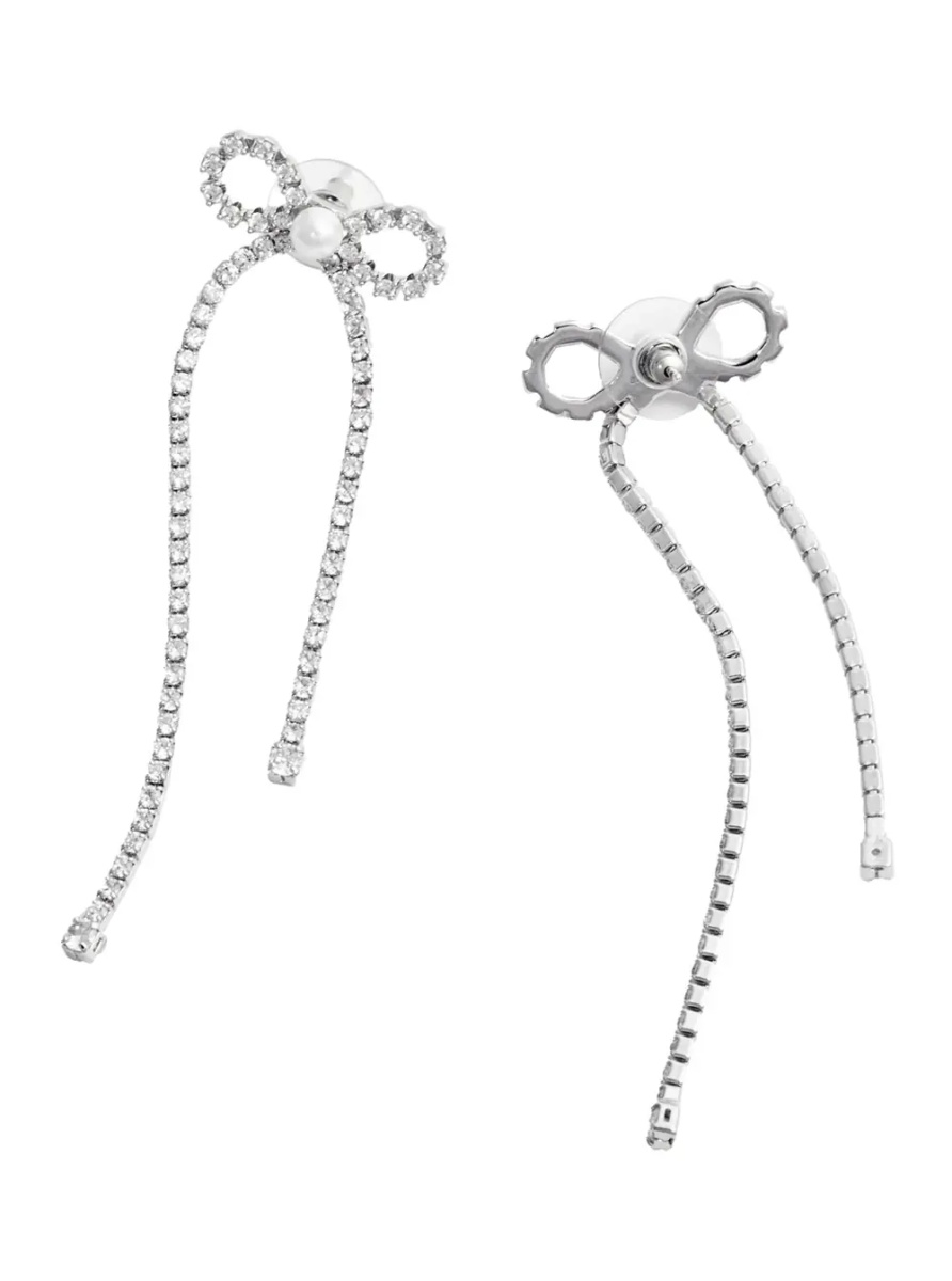 Cercei Silver Color Bow and Crystal Decoration Drop Earrings for Women - Img 2