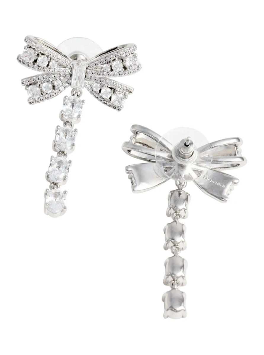 Cercei Silver-Colored Bow and Crystal Drop Earrings in Metal for Women - Img 2