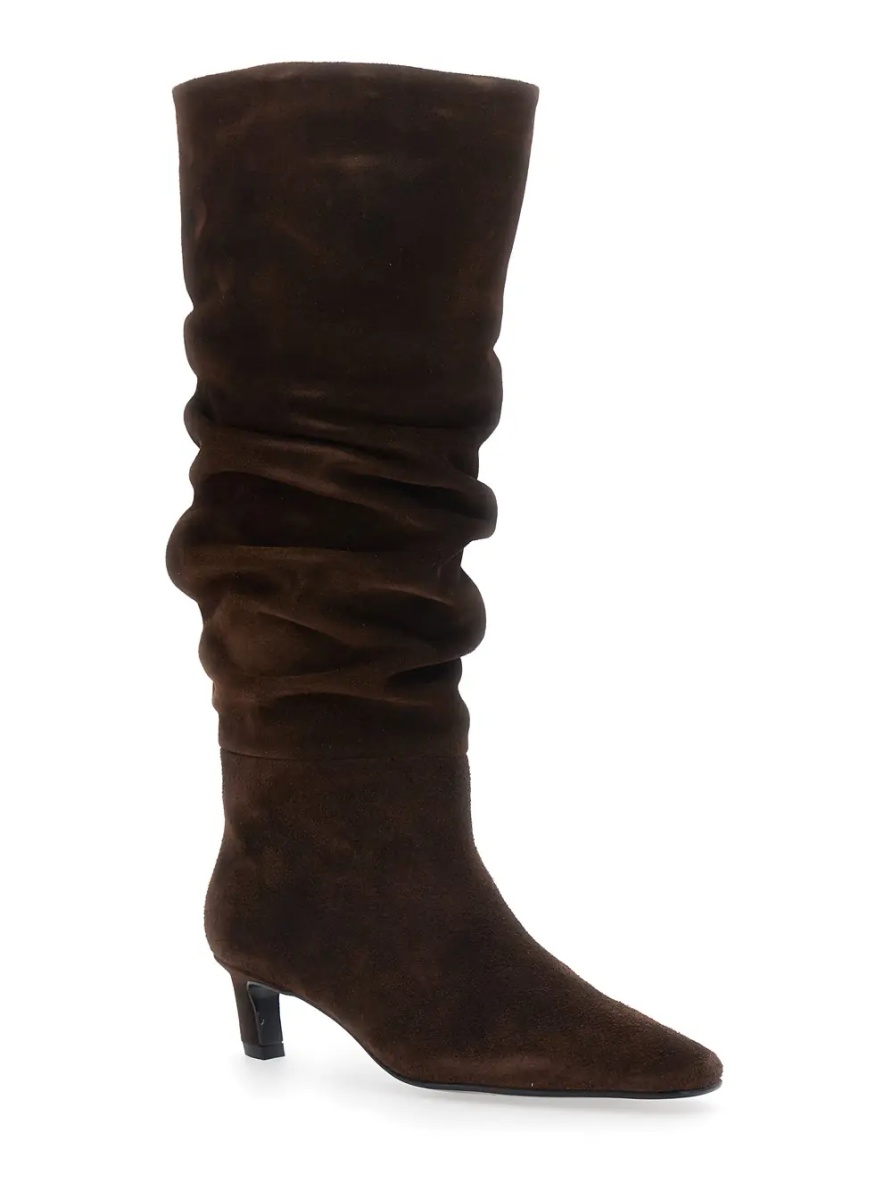 Cizme 'Kalila' Brown Knee-high Boots with Square Toe and Low Heel in Suede for Women - Img 2