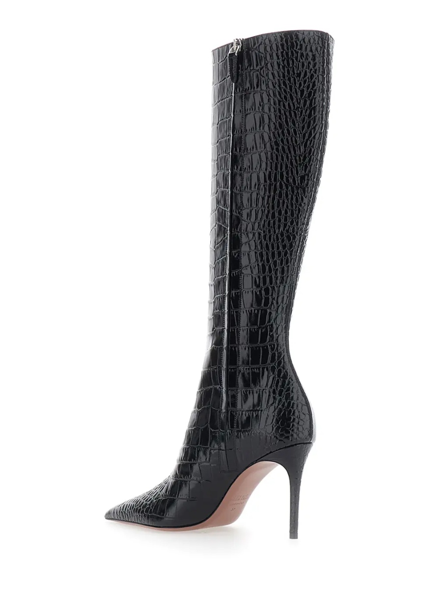 Cizme 'Vera' black Boots with pointed design in crocodile effect leather for women - Img 3
