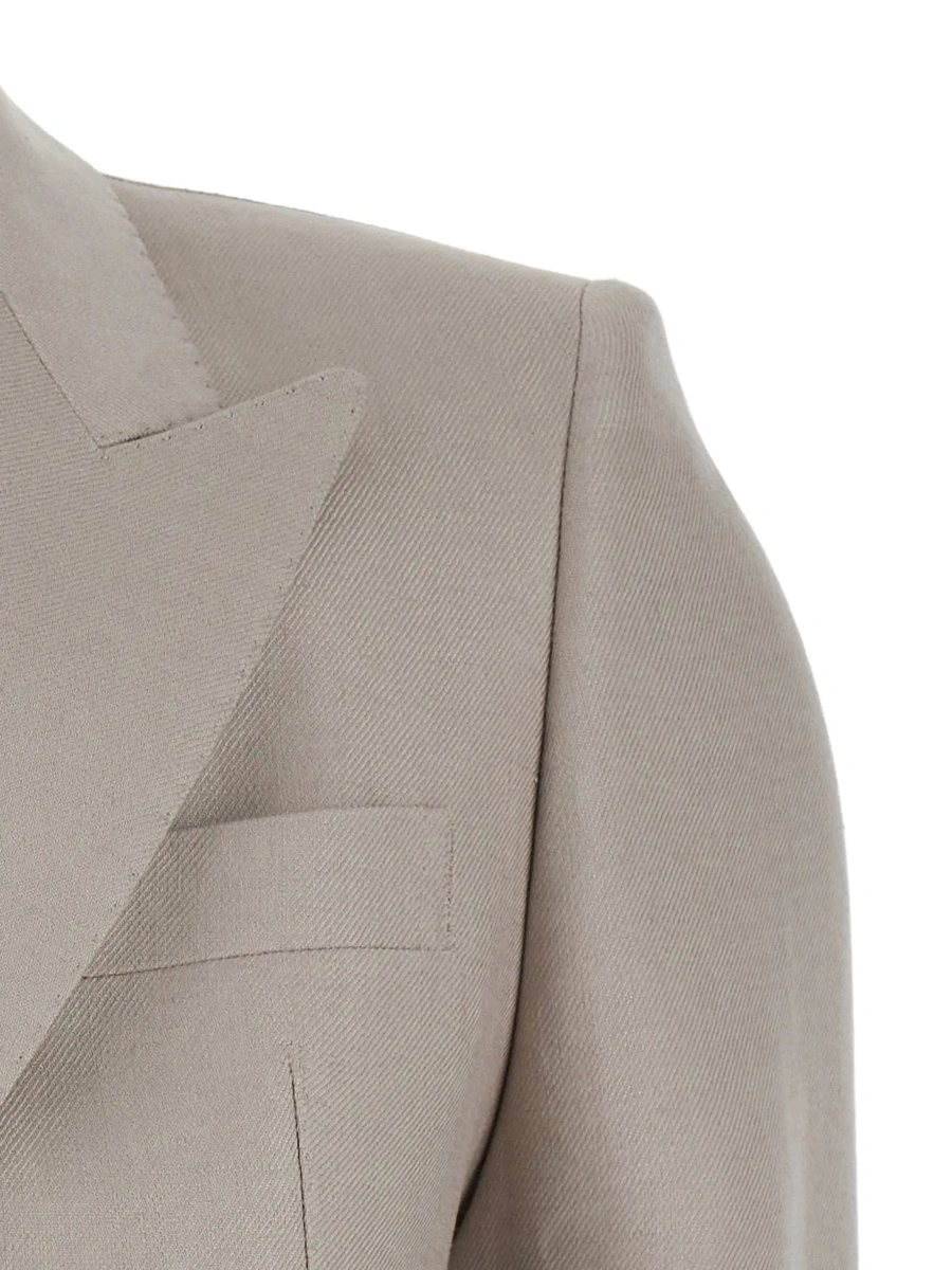 Costum beige Double-breasted suit in linen blend for women - Img 5
