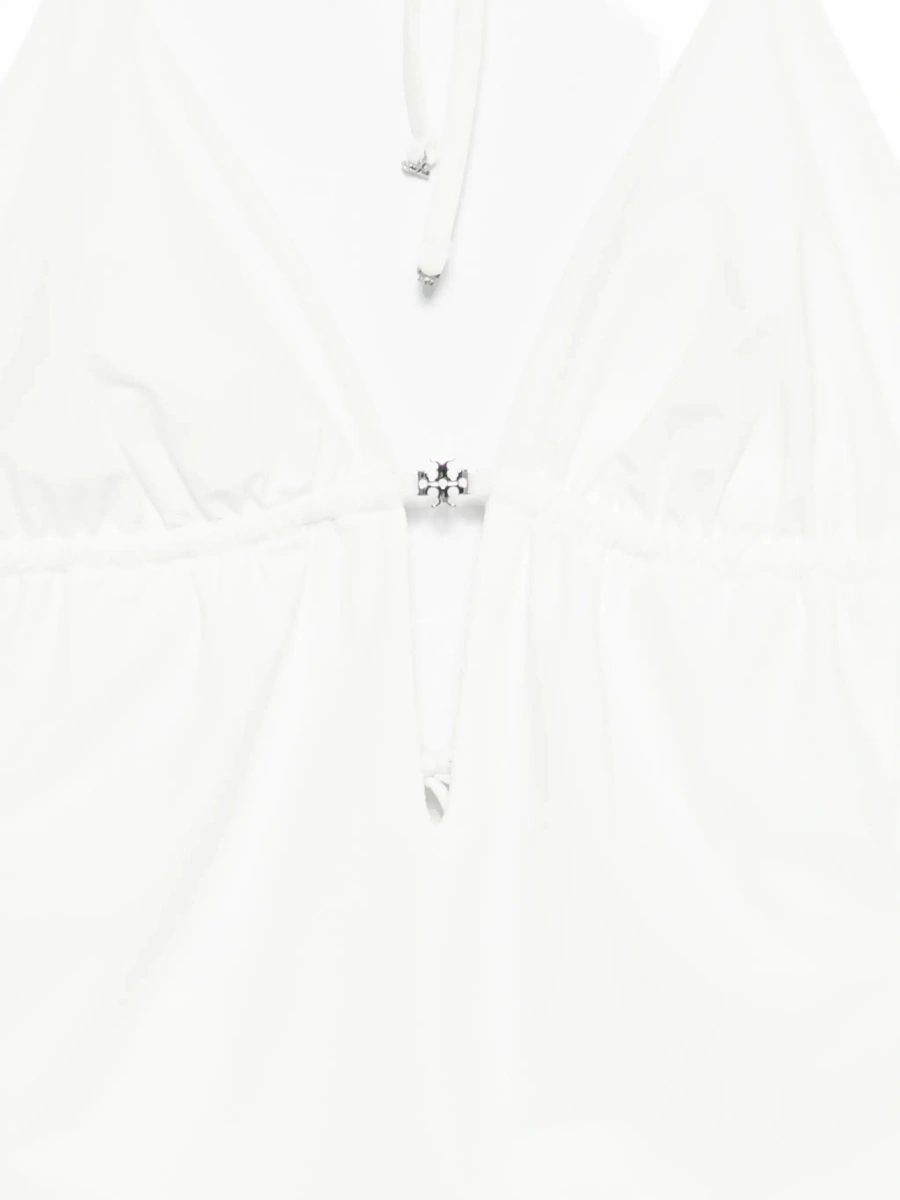 Costum de baie White One-Piece Swimsuit with Knot Closure and Logo Plate on the Front in Tech Fabric for Women - Img 5