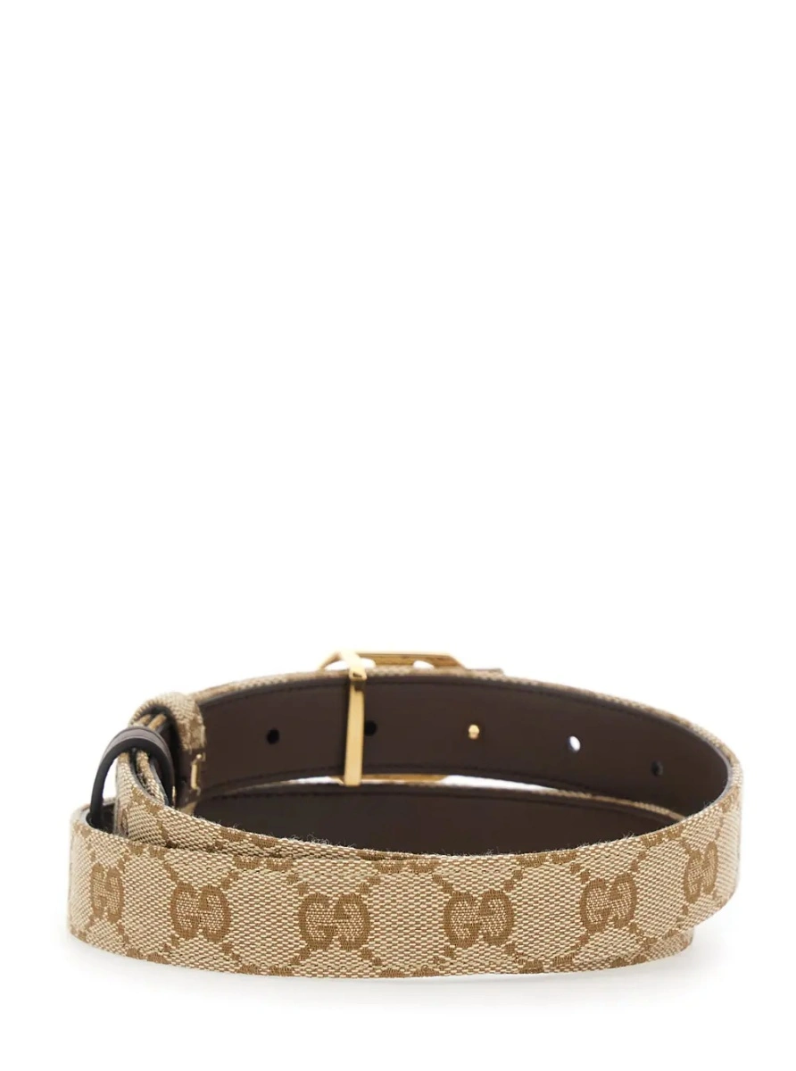 Curea Gucci bej din canvas GG si piele - Img 2