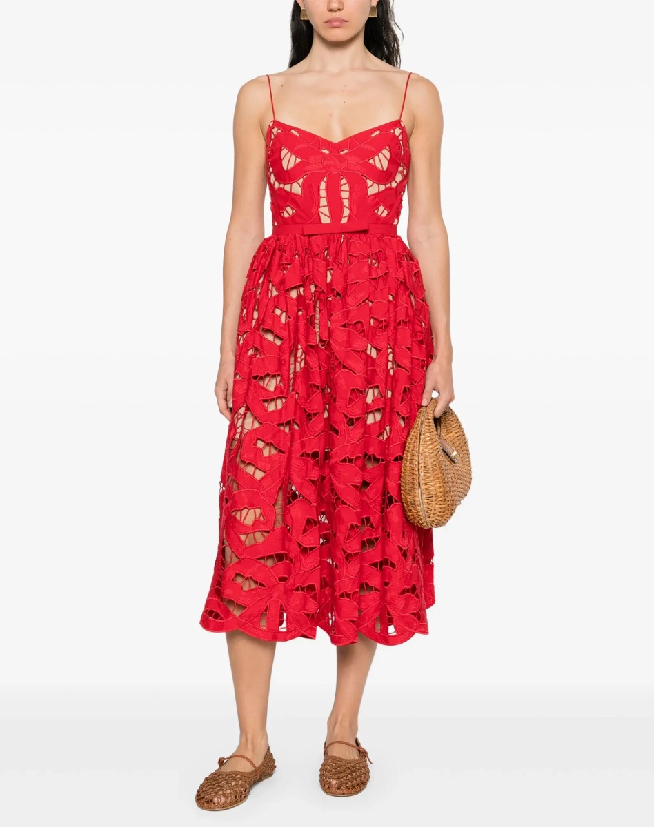 Embroidered Midi Dress With Bow - Img 2