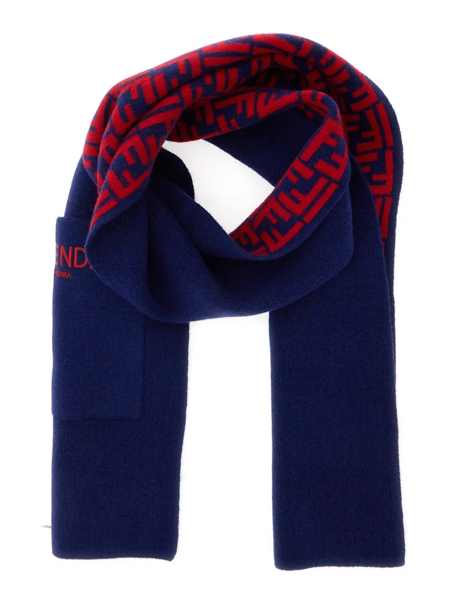 Esarfa Blue Wraparound Scarf with Logo Patch on the Front in Wool and Cashmere Boy - Img 2