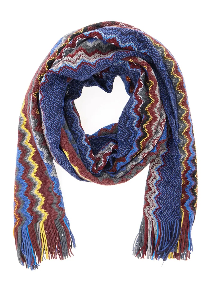 Esarfa multicolor Scarf with all-over Zig Zag motif and fringed edge in wool and fabric blend for men - Img 2