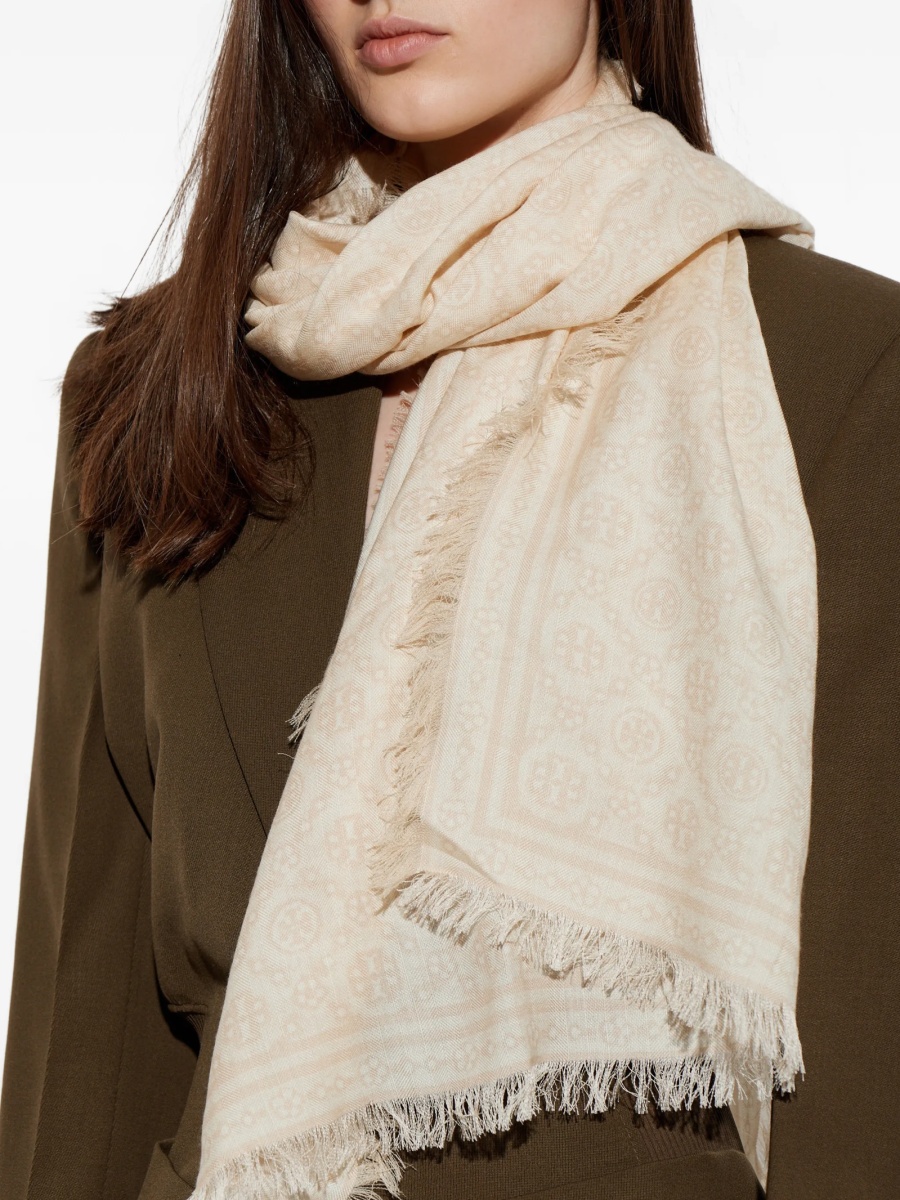 Esarfa Tory Burch neutra din lana - Img 4