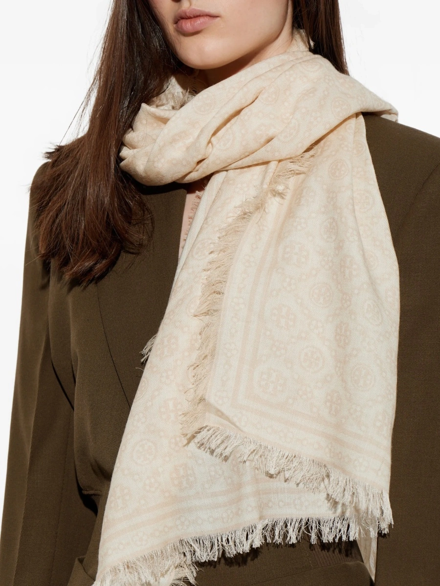 Esarfa Tory Burch neutra din lana - Img 4