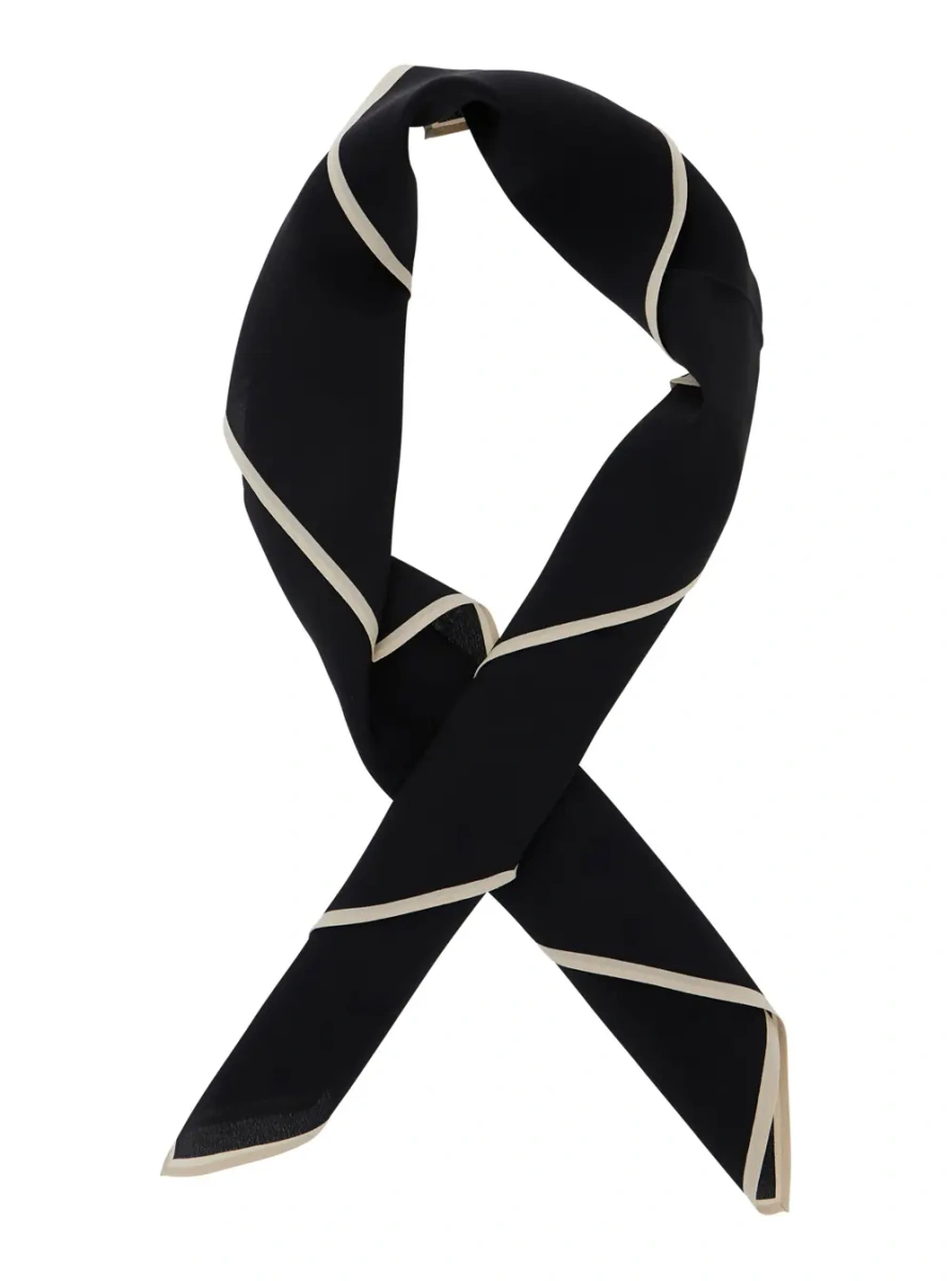 Esarfa TOTÊME Square silk scarf with all-over logo print Black women - Img 2