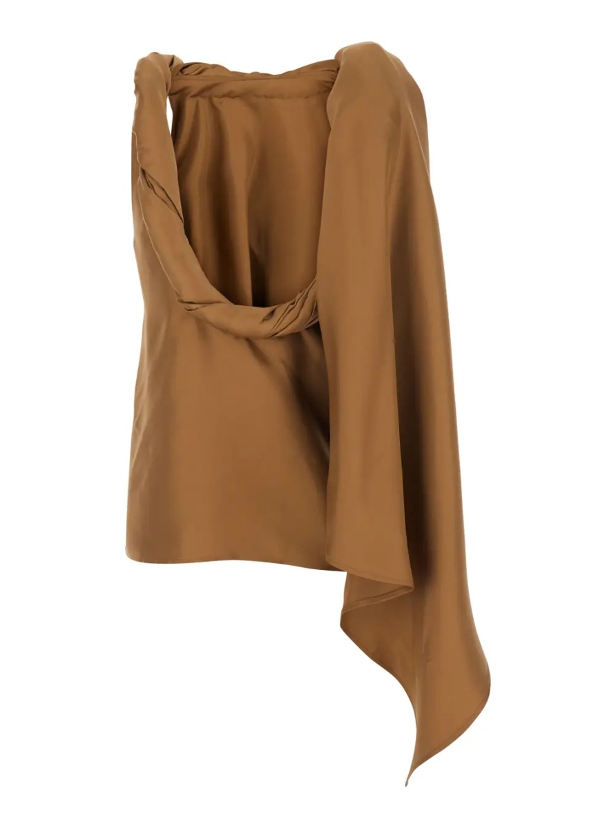 Esarfa 'Wilma' Brown Crew Neck Top with Scarf Detail and Back Neckline in Silk Women - Img 2