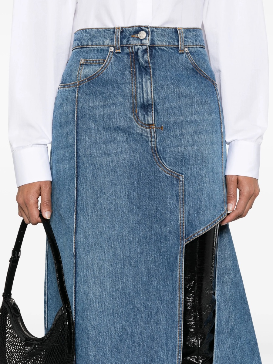 Fusta Alexander McQueen Slash albastra din piele si bumbac - Img 5