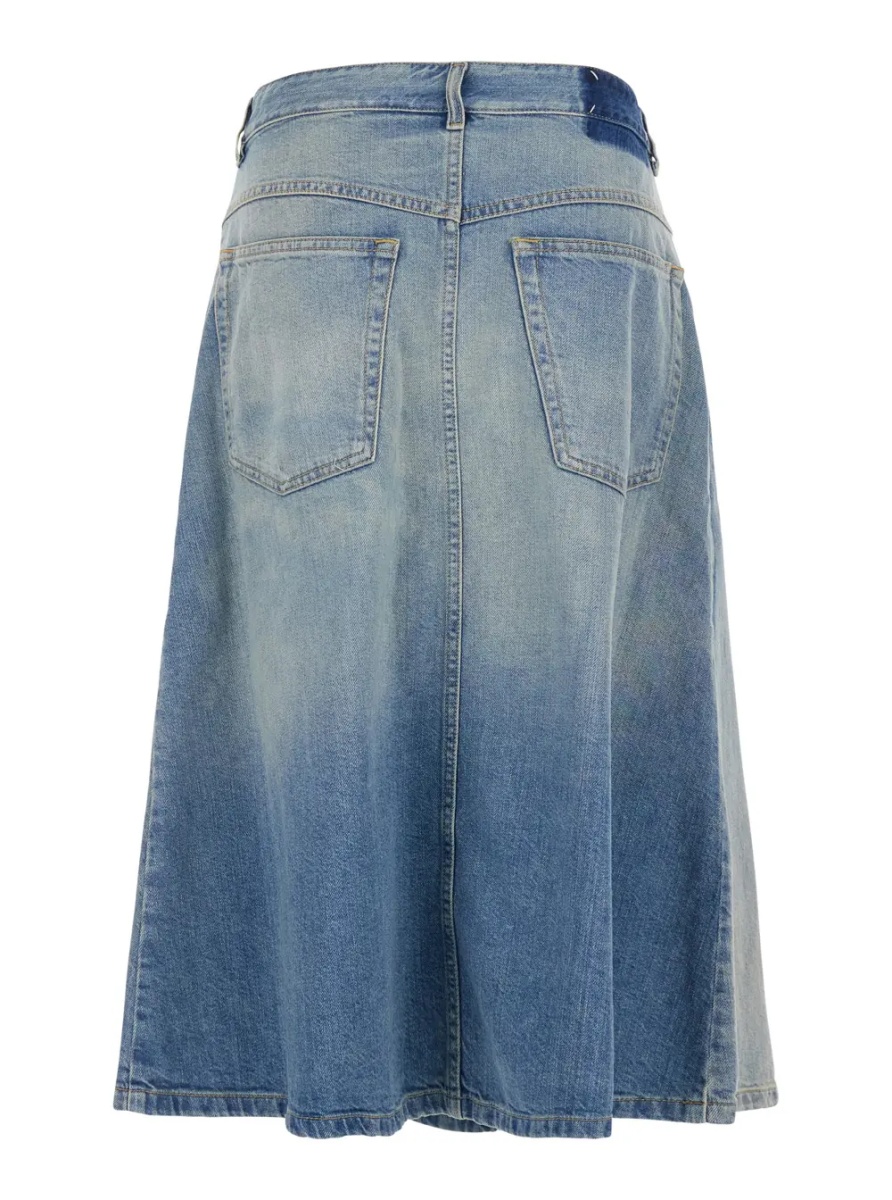 Fusta Blue Midi Skirt with Single Front Slit and Faded Design in Denim for Women - Img 2