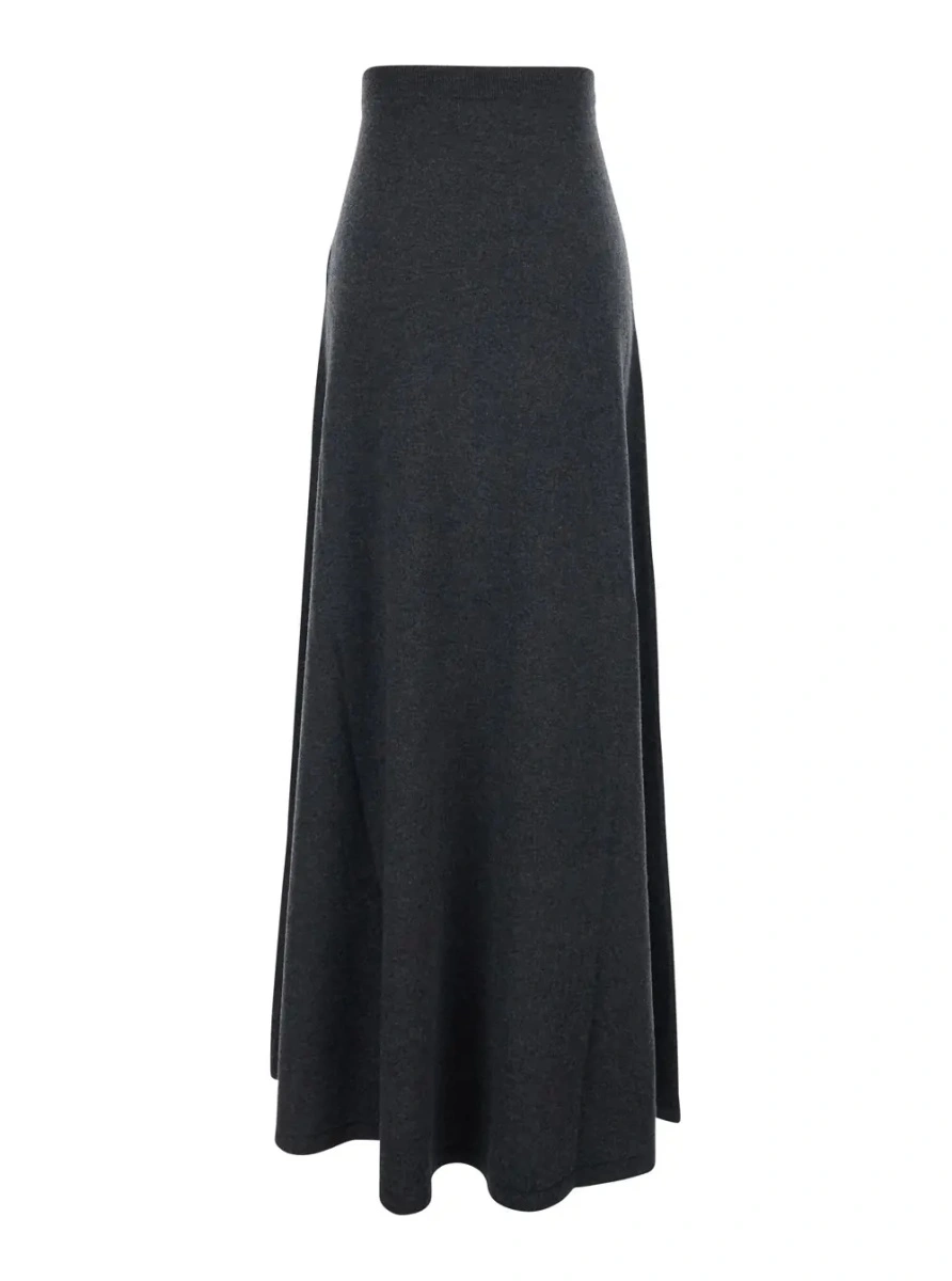 Fusta Grey Flared Skirt with Pleated Details and Elastic Ribbed Waist in Wool Woman - Img 2