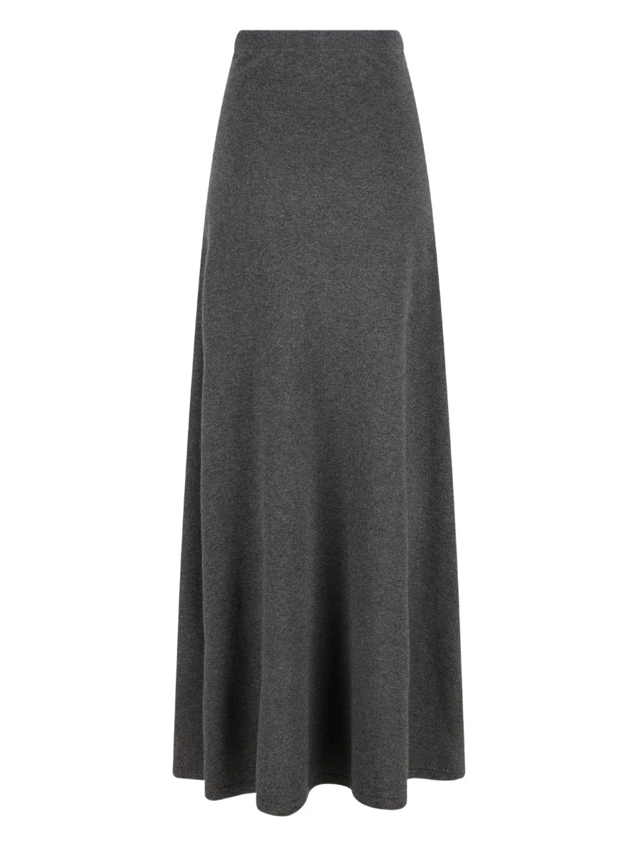 Fusta Grey Flared Skirt with Pleated Details and Elastic Ribbed Waist in Wool Woman - Img 4