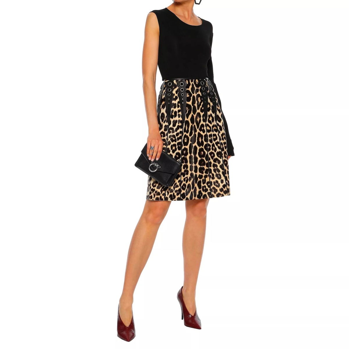 Fuste Bottega Veneta Leopard Print Calf Hair Skirt - Img 2