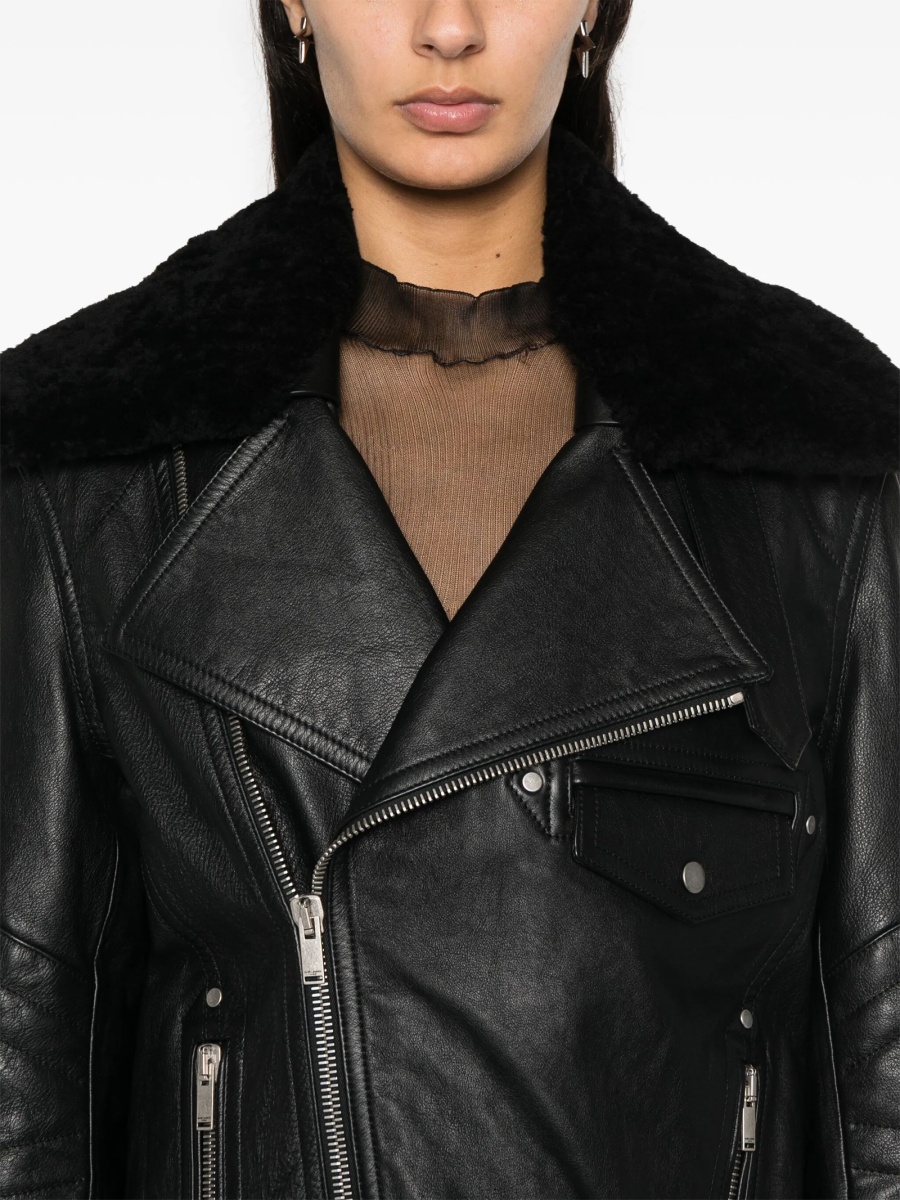 Geaca biker Saint Laurent neagra din piele si blana - Img 5