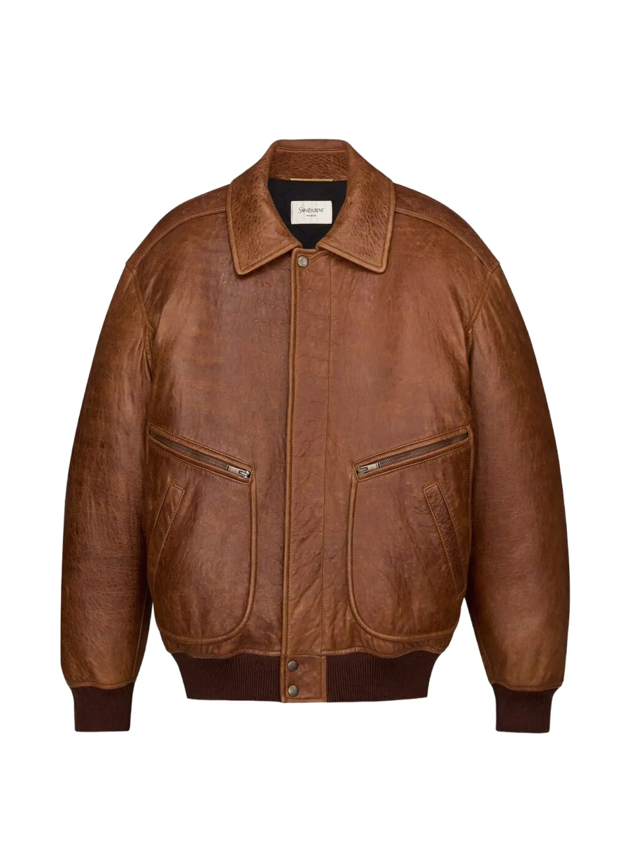 Geaca bomber Saint Laurent maro din piele - Img 5