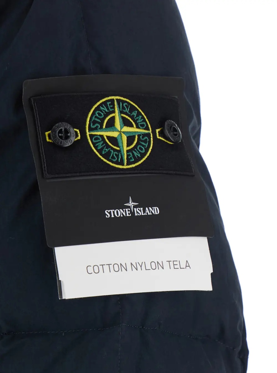 Geaca de Iarna blue Down jacket with high collar and logo patch on the sleeve in cotton and Tech Fabric for men - Img 3