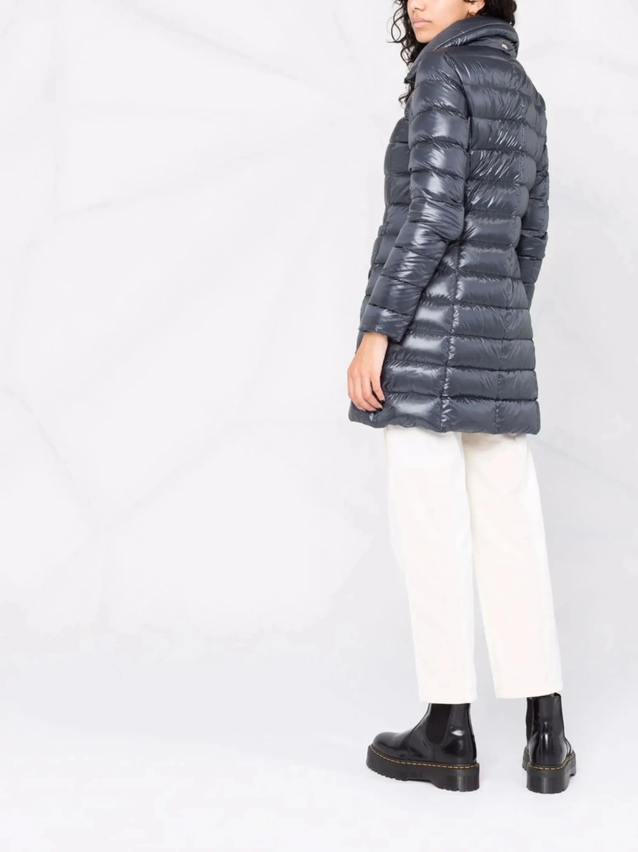 Geaca de Iarna Blue Down Jacket with Zip Closure and Two Patch Pockets in Tech Fabric for Women - Img 6
