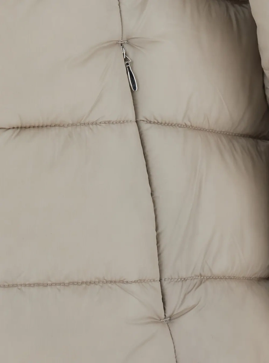 Geaca de Iarna Long Down Jacket with Hood and Pockets, Tech Fabric, Beige, Women - Img 3